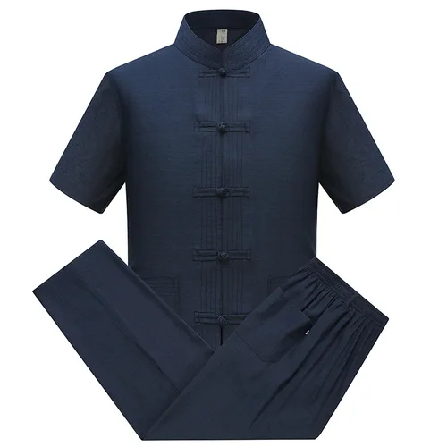 Imagen 1 del producto Ropa Tang tradicional Vintage para hombre, chaqueta de manga corta con botones, traje de Kung Fu de algodón, traje sólido