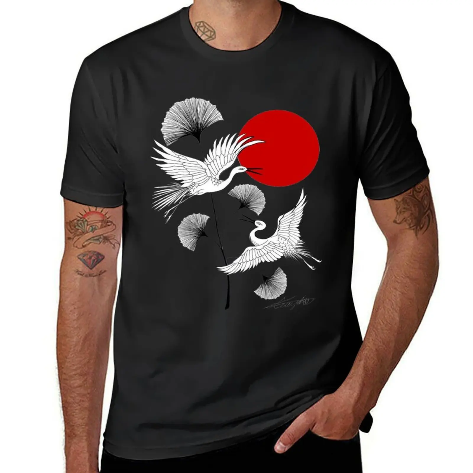 Tattoo style 20 flying storks T-Shirt boys whites quick drying Men's t shirts