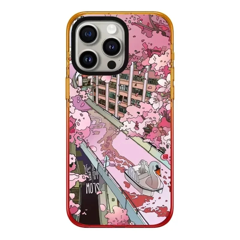 

Peach Gradient Border 2.0 Acrylic Flower Sakura Pattern iPhone 11 12 13 14 15 Pro Max Protective Case