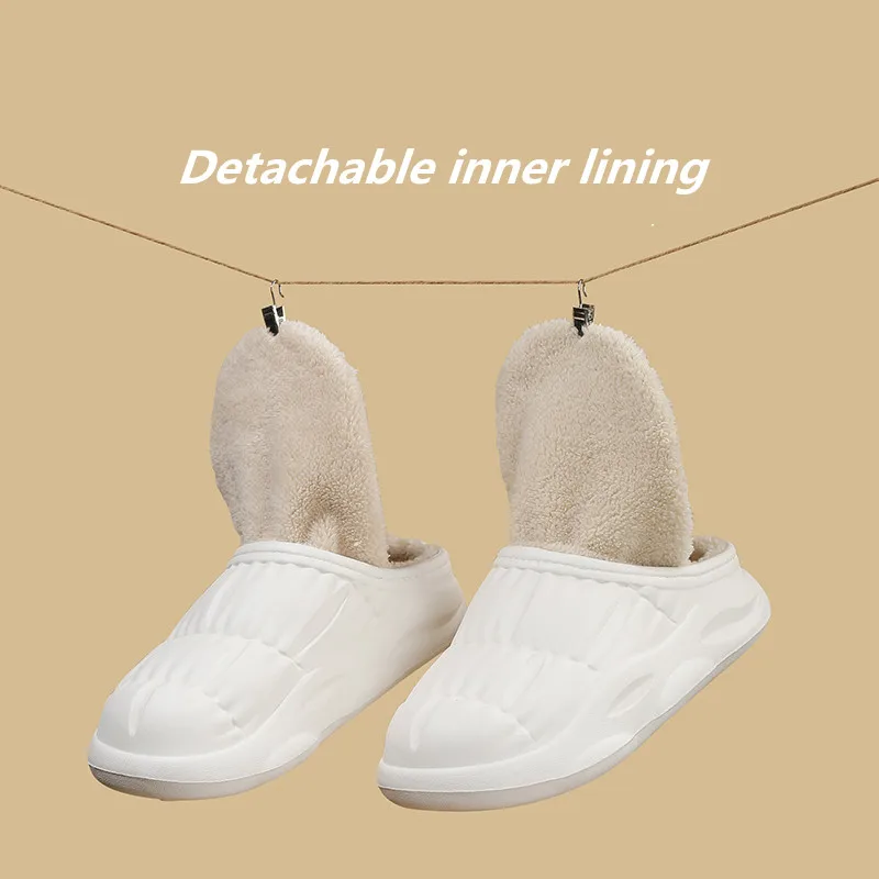 STRONGSHEN Men Women Fur Slippers Waterproof Winter Warm Plush Household Slides Indoor Home Footwear Non-Slip Couple Sandals