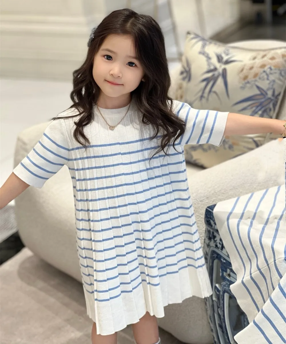 

fall baby girl clothes kids dress fashion girl dress Striped Knitted Pattern Dress Round neck knitted dress