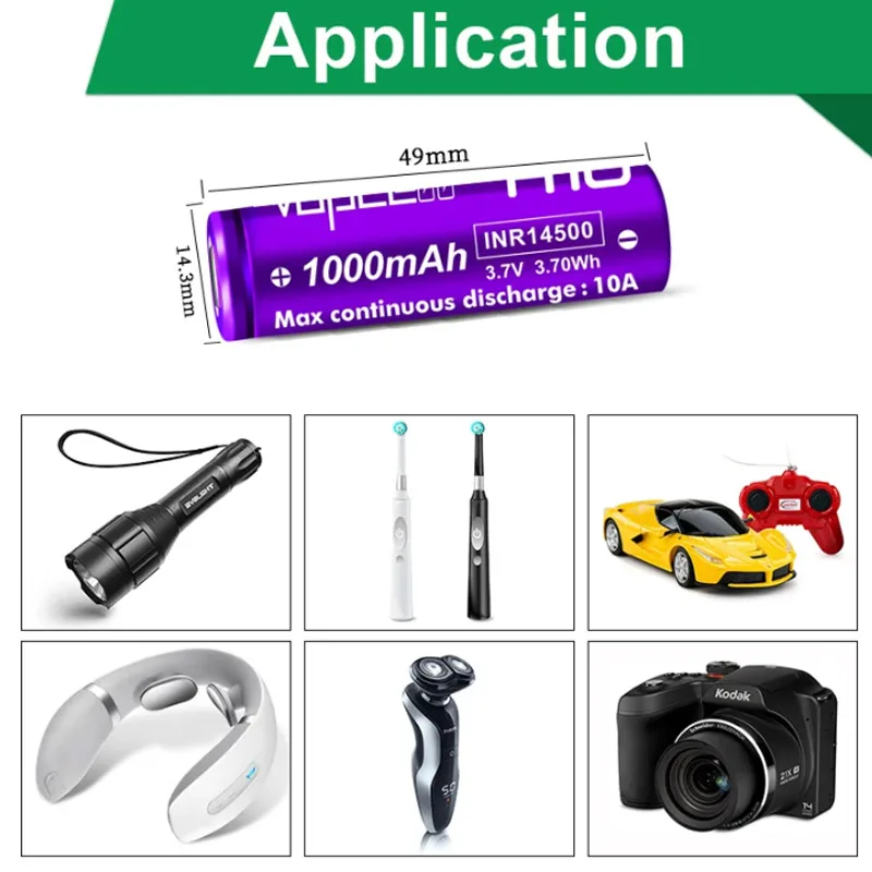 Original Vapcell H10 INR 14500 Battery 1000mAh 10A 3.7v High Drian li lon Batter For Electric Power Tool Toys Flashlight UAV