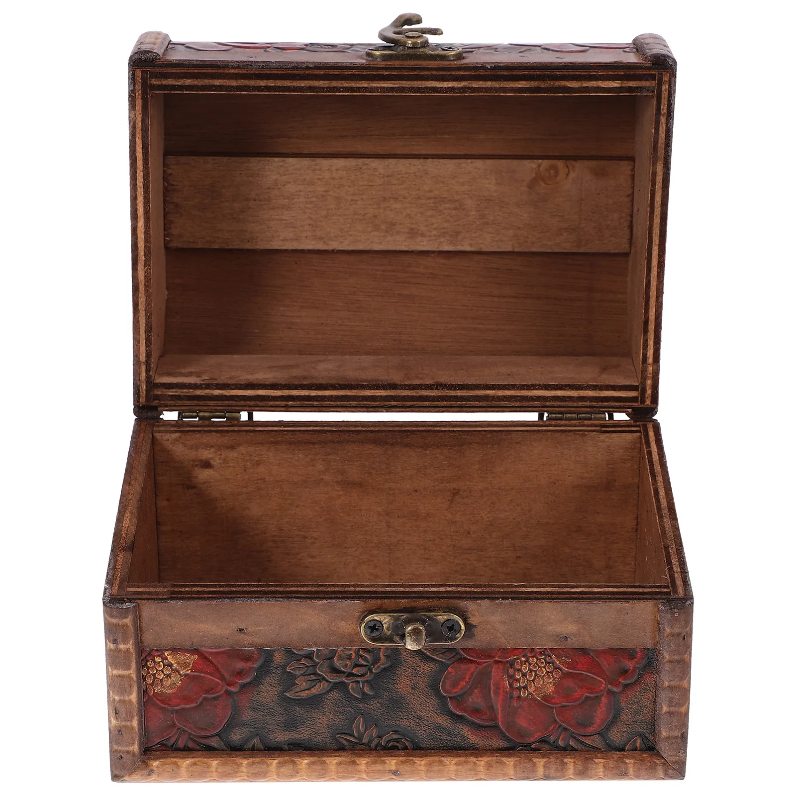 

Деревянная шкатулка для украшений, маленький сундучок для сокровищ с цветочным резным декором, ретро-украшение для рабочего стола, подарок для женщин, для колец