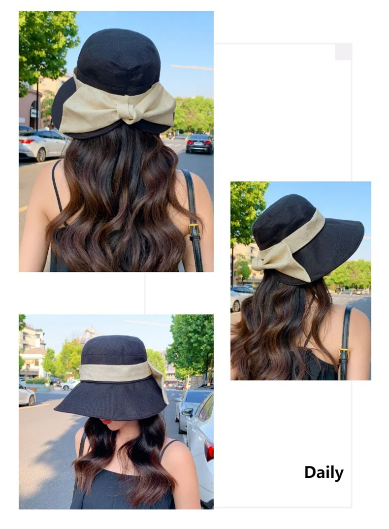 Linen Fisherman's Hat Women's Light Luxury Elegant Bow Sunscreen Hat Korean Summer Sun Hat