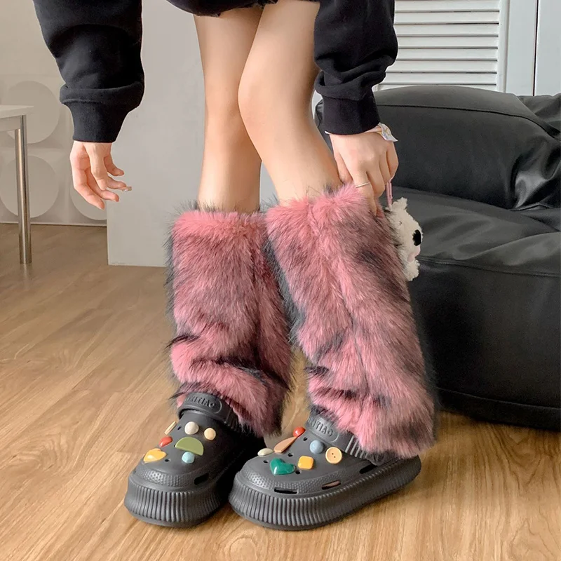 

Women Faux Fur Warmers Boot Covers Women Fall Leggings JK Boots Stocking Girls Lolita Punk Boot Cover Harajuku Fur Foot Cover