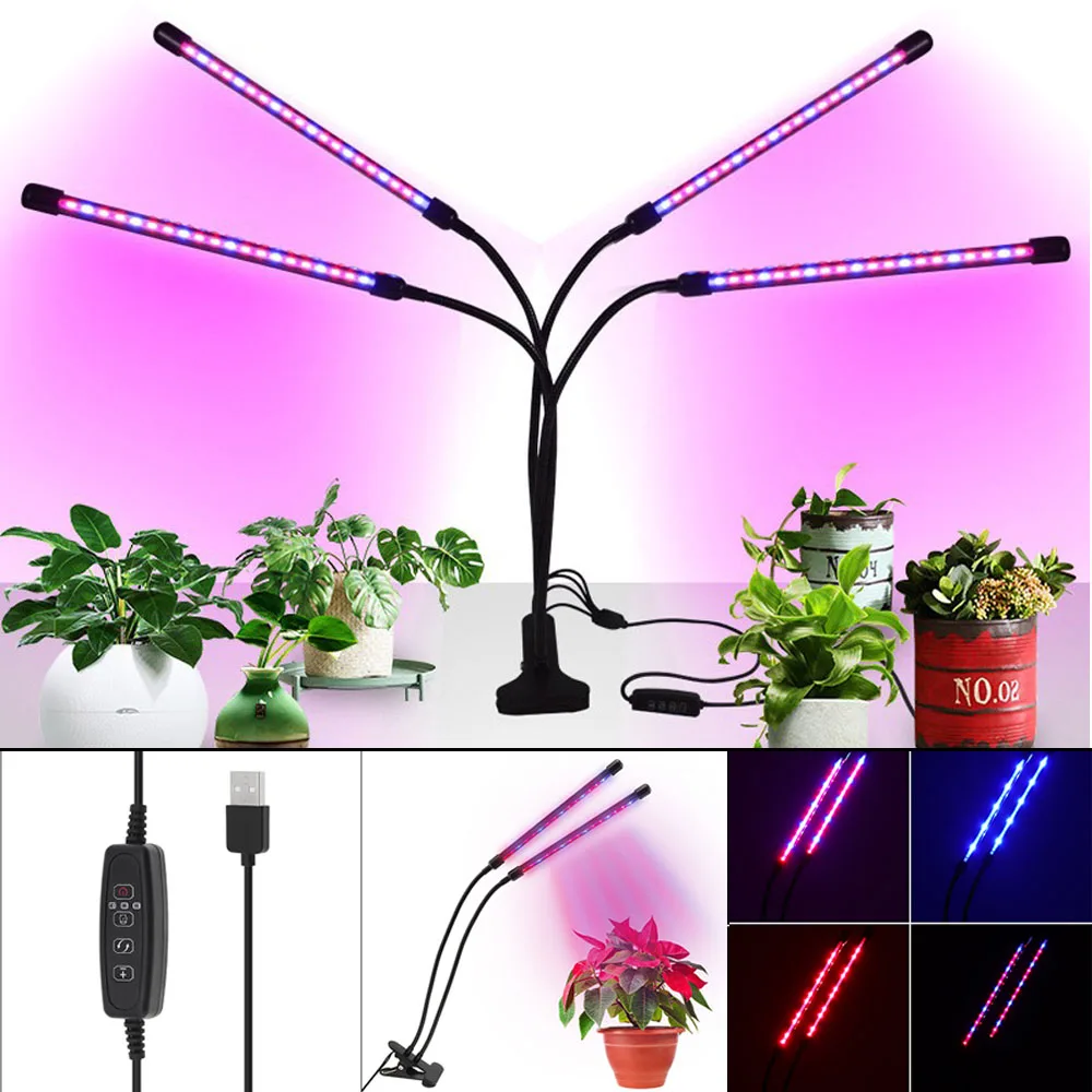 Full Spectrums LED Grow Light USB Phyto Lamp with Dimming Timing Clip Lamp for Indoor Flower Seedling