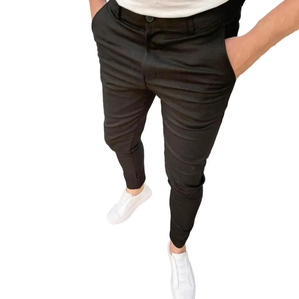 Calça lápis lavável meados ascensão masculina, calça lápis, longa, slim fit, skin-touch, popular, escritório