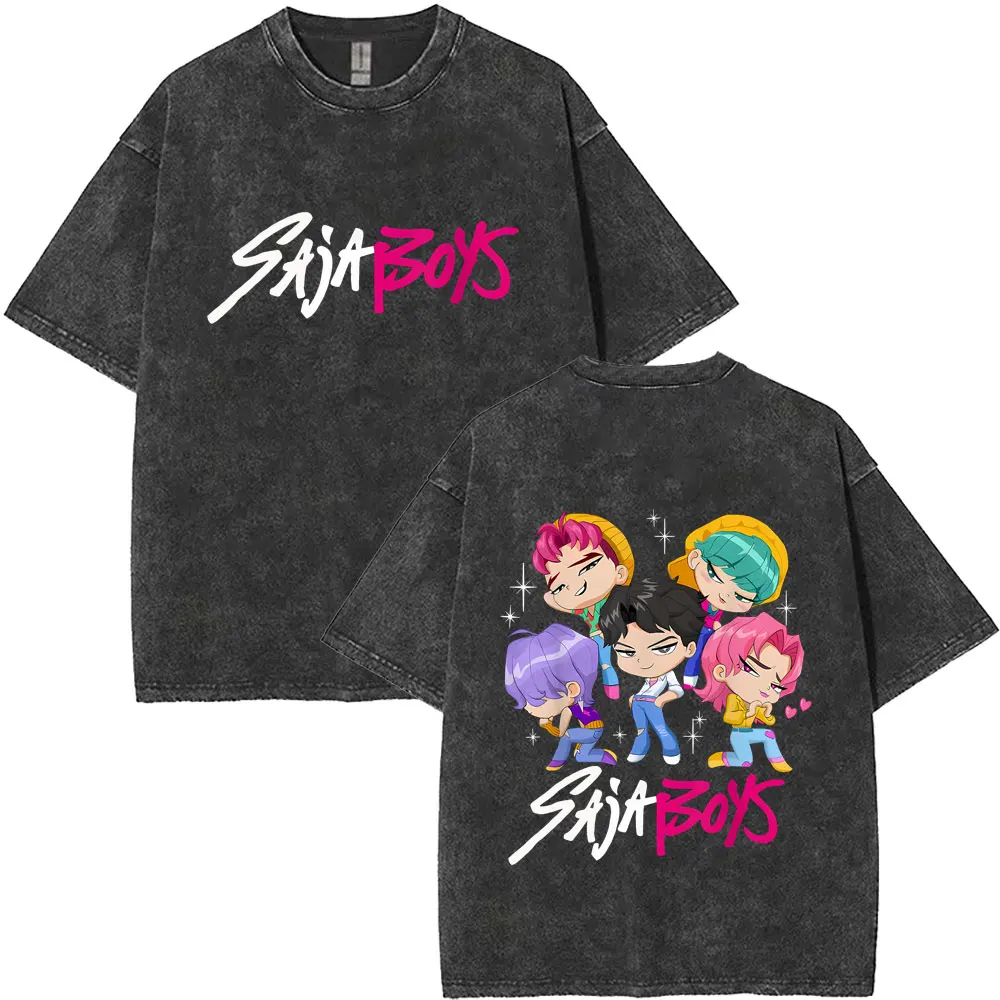 

Kpop Demon Hunters Saja Boys Vintage Washed T-shirt Men Women Fashion Casual T Shirts Male High Quality Soft Cotton Tshirt Tops