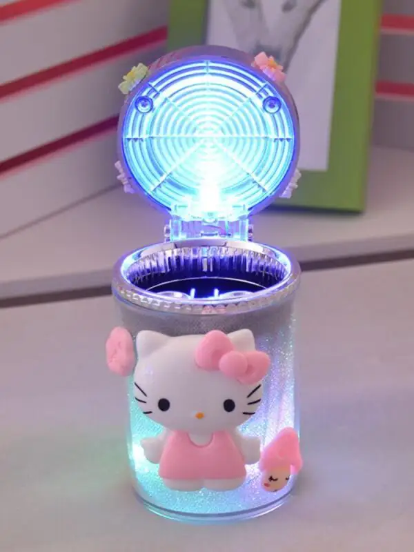 Kawaii Sanrio Hello Kitty Personality Led Light-Up Car Ashtray with Cover Cartoon Car Decoration for Men and Women Holiday Gift - view 2