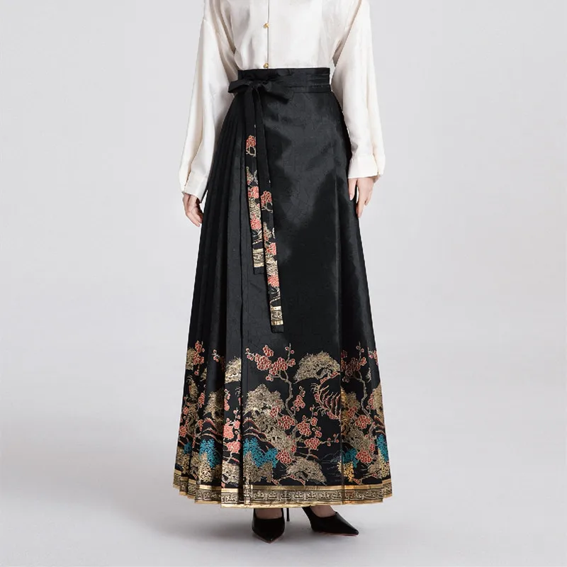 Chinese Style Mamianqun Ming Style Hanfu / Han-style Clothing Blue Woven Gold Make-up Daily Wearing Tapestry Satin