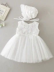 Wholesale Baby Wear Kids Embroidered Toddler Frock Little Girl Christening Dress With Hat