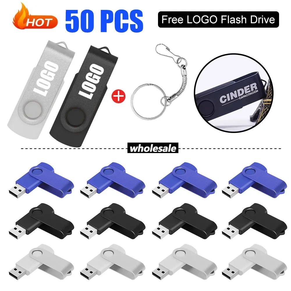 50PCS Usb Flash Drive Wholesale Custom LOGO Gift Thumb Colorful Metal Flash Drive Pendrive USB 2.01GB 2GB 4GB 8GB 16GB 32GB 64GB