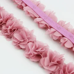 (1 meter) Pink Meat Chiffon lace fabric Webbing Decoration flower gift ribbons crafts Non-woven fabrics base