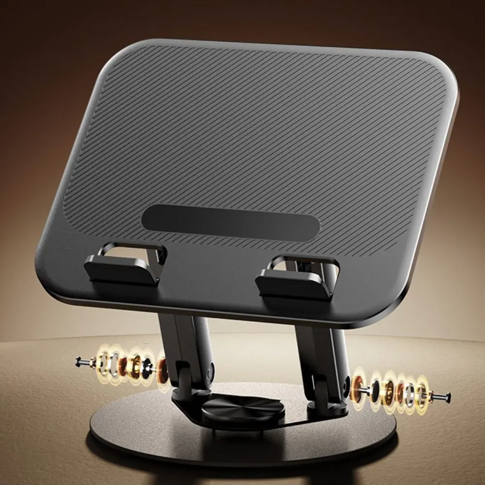 Height Adjustable 360° Rotation Notebook Stand Non-slip Base Carbon Steel Tablet Stand Foldable Storage Space-saving