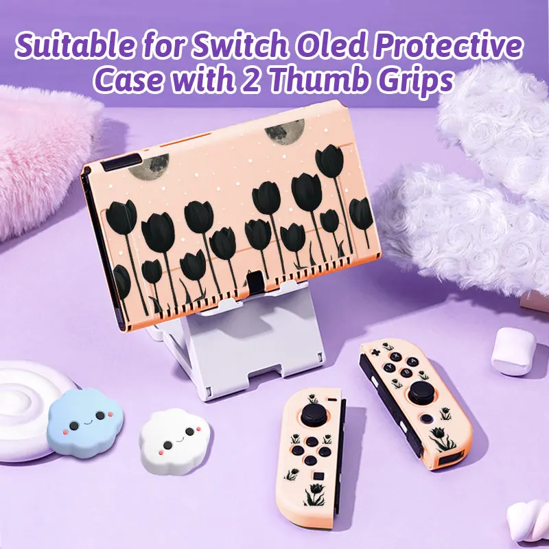 Protective shell for Switch NS/OLED game consoles,includes 2 cloud-shaped joystick caps,TPU soft shell,portable gaming accessory