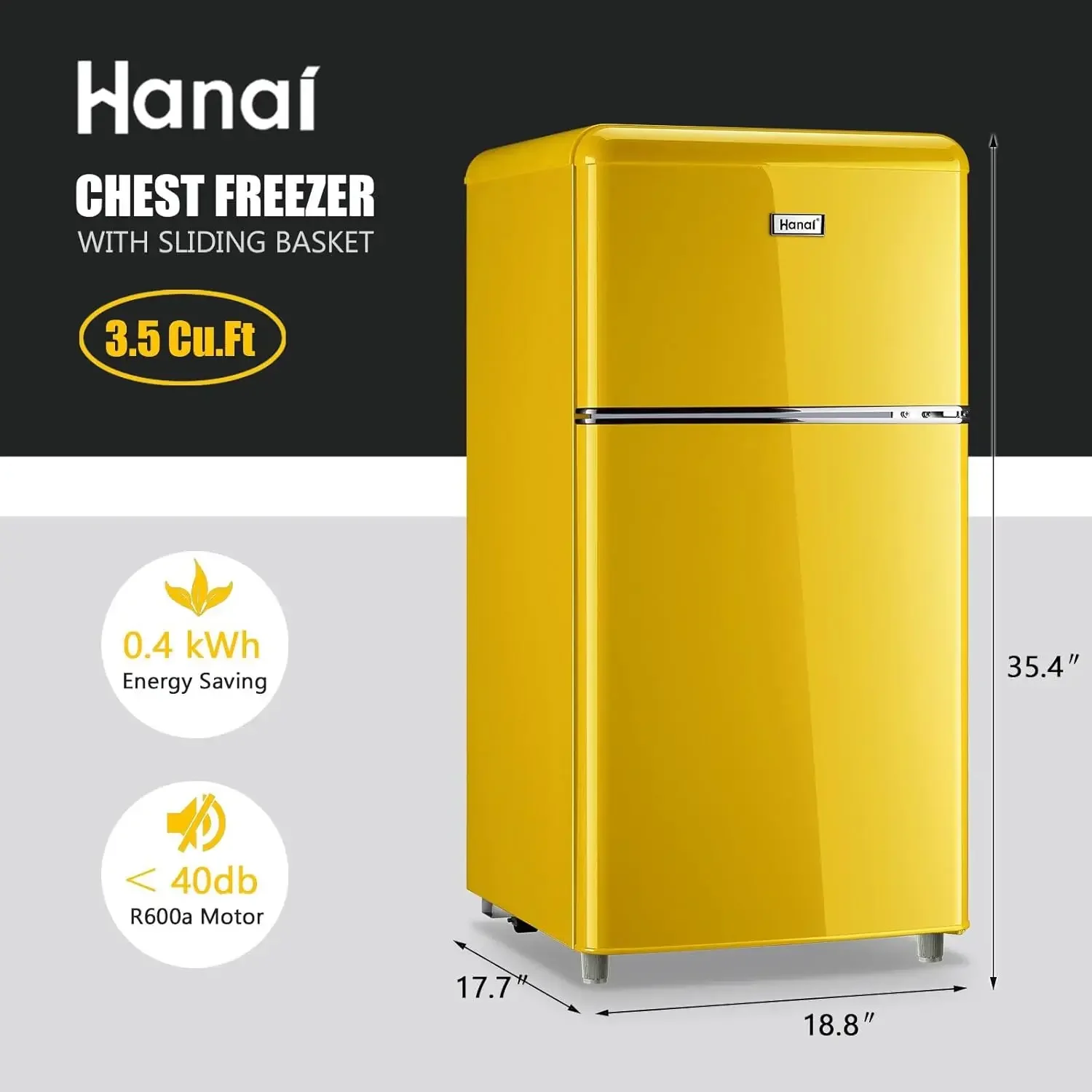 Compact Refrigerator, 3.5 Cu.Ft Retro Mini Fridge with Freezer, Dual Door Small Refrigerator with 7 TEMP Modes, LED Lights