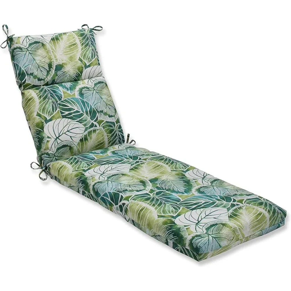 

Indoor Split Back Chaise Lounge Cushion with Ties,Plush Fiber Fill,Weather,and Fade Resistant,72.5" x 21"Green Key Cove