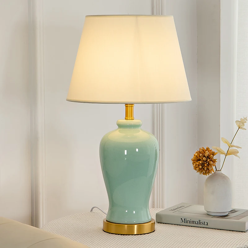 Simple Modern Green Ceramic Table Lamp Bedroom Living Room Study Decorative Lamp Bedside Lamp Home Decorative Lamp