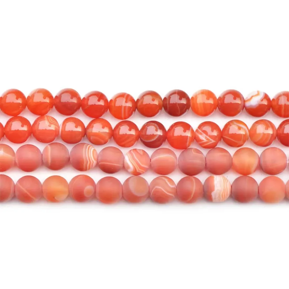 

Grade A Natural Red Stripe Agate Beads 6mm-14mm Smooth Frosted Round 15 Inch Strand