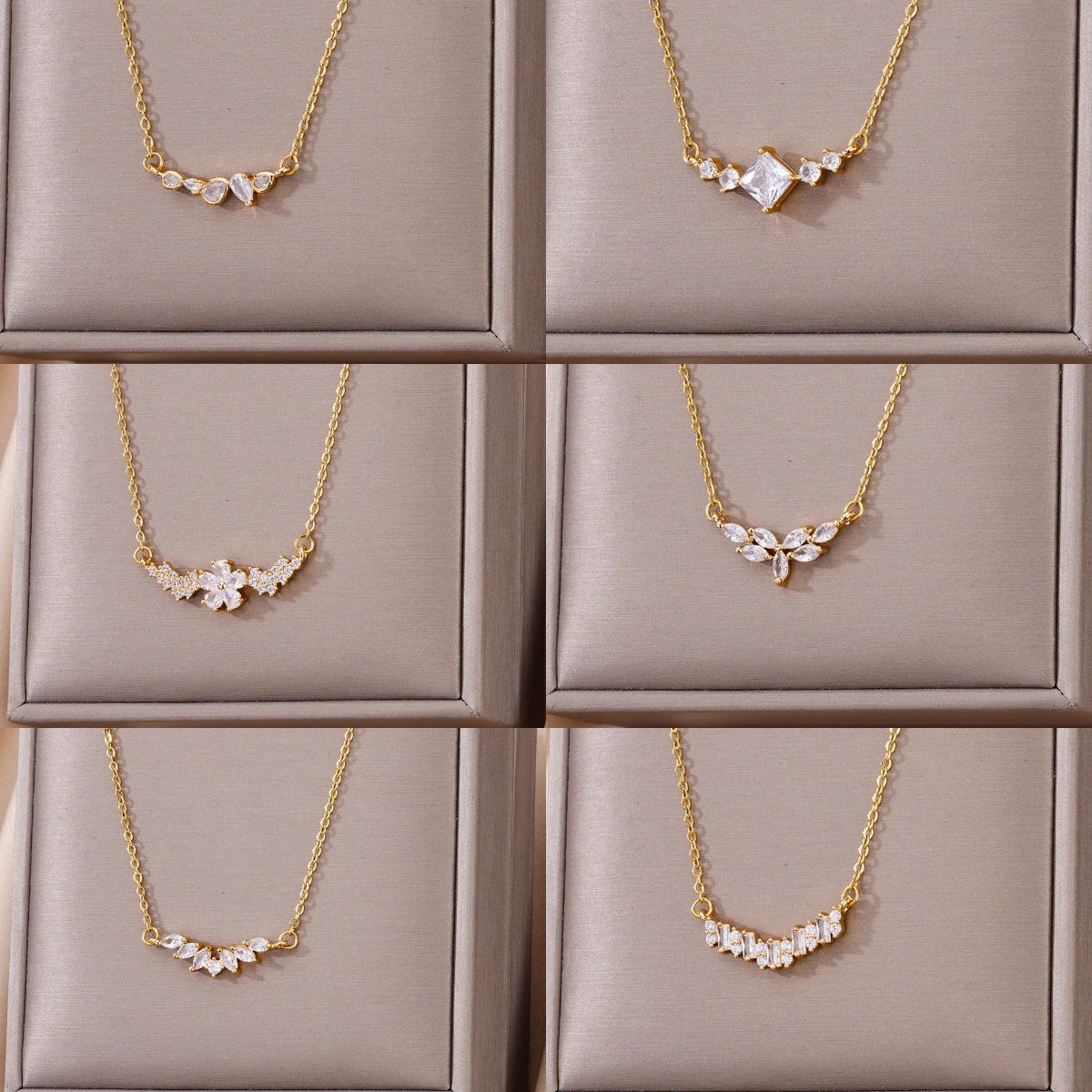 Luxury Zircon Flower Pendant Necklaces For Woman Stainless Steel Gold Color Chain Choker Necklace Trendy Party Jewelry Gift