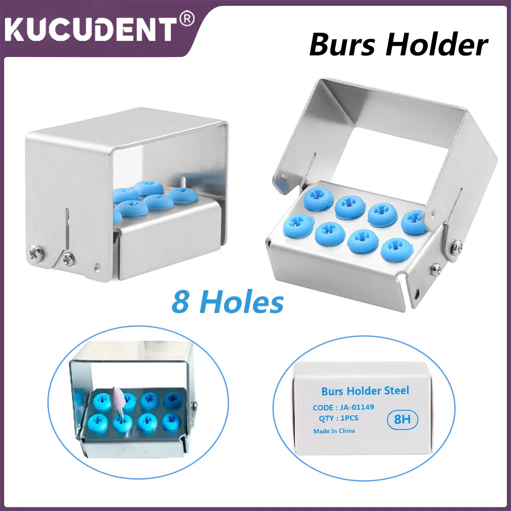 8 Holes Dental Burs Holder Implant Drills Disinfection Storage Box Aluminium Bur Disinfection Case Autoclavable fit FG/HP/RA