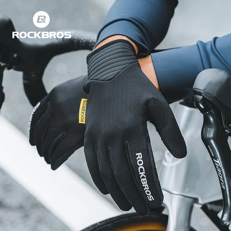 ROCKBROS Rękawiczki rowerowe MTB Rower szosowy Rękawiczki antypoślizgowe Ekran dotykowy Zimowy ocieplacz z polaru Wiatroszczelne rękawiczki Pełny palec