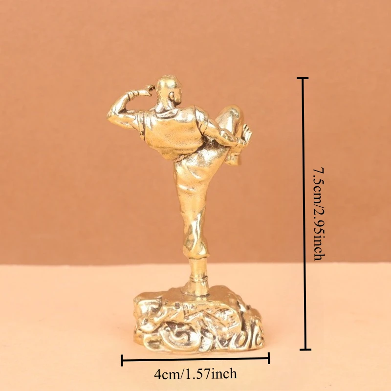 Vintage Brass Kung Fu Monk Figurine Retro Martial Arts Statue Desktop Ornament Home Tabletop Decor Art Craft Collectible Gift