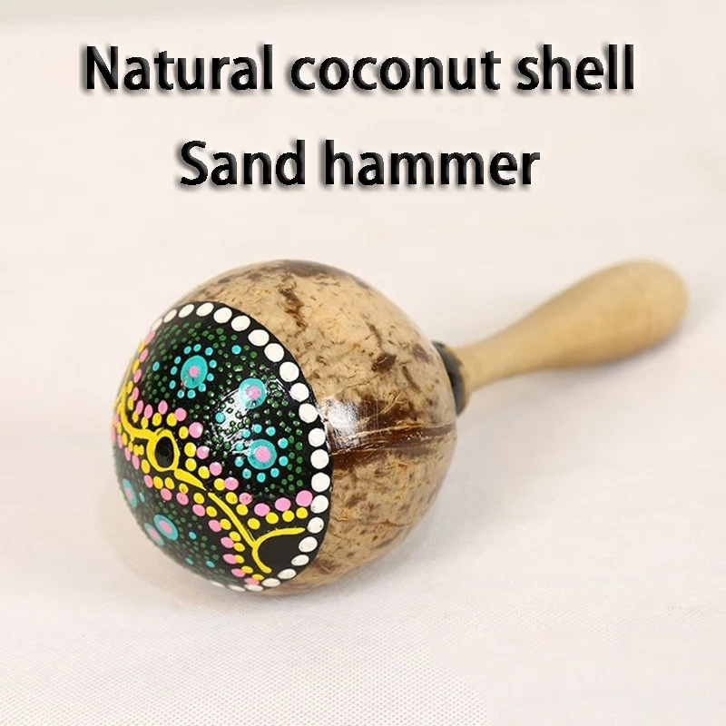 Natural Coconut Shell Sand Hammer Handmade Painting Technique Maraca Wooden Handle Sand Hammers Professional Musical Instruments