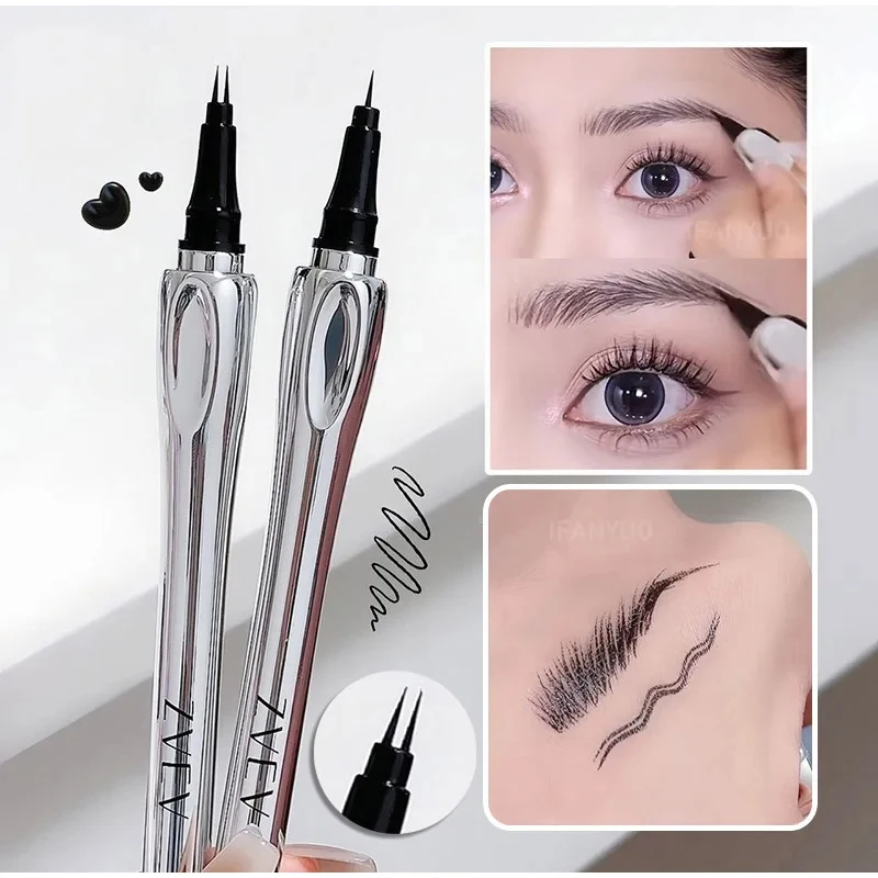 Ultra-fine 2 Point Silver Eyebrow Pen Liquid Wild Eyebrow Tattoo Waterproof 2 Fork Silkworm Brow Pen Easy To Grip Eye Makeup