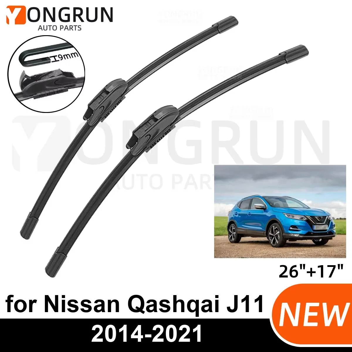 YONGRUN 2PCS Auto Wischer für Nissan Qashqai J11 2014-2021 Frontscheibe Scheibenwischer Klinge Gummi Zubehör 2014 2015 202