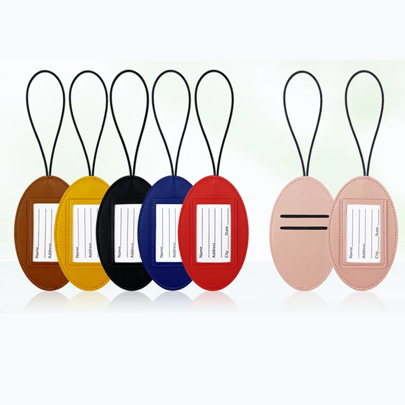 

Багажные бирки, бирка для чемодана, держатель для удостоверения личности, праздничные аксессуары, дорожная искусственная кожа, овальная милая багажная бирка, имя, идентификационная этикетка, посадка