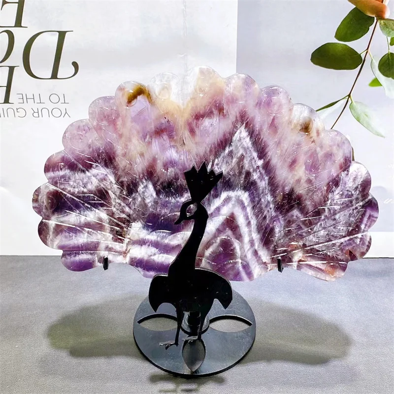 Natural Dream Amethyst Peacock Crystal Healing Reiki Statue Lucky Energy Stone Home Decoration Birthday Gift 1PCS