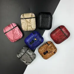 Luxury Snake Skin PU Leather Earphone Case For Apple AirPods Headphone Shockproof Protective Cover For AirPods 1 2 Charging Case
