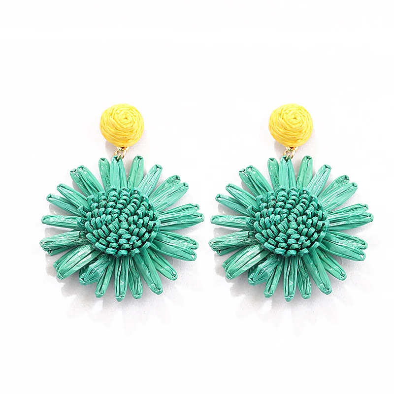 Bohemian Handmade Raffia Earrings Sweet Daisy Flower Drop Earrings  Summer Ethnic Beach Earrings Gifts Vacation Party Jewelry