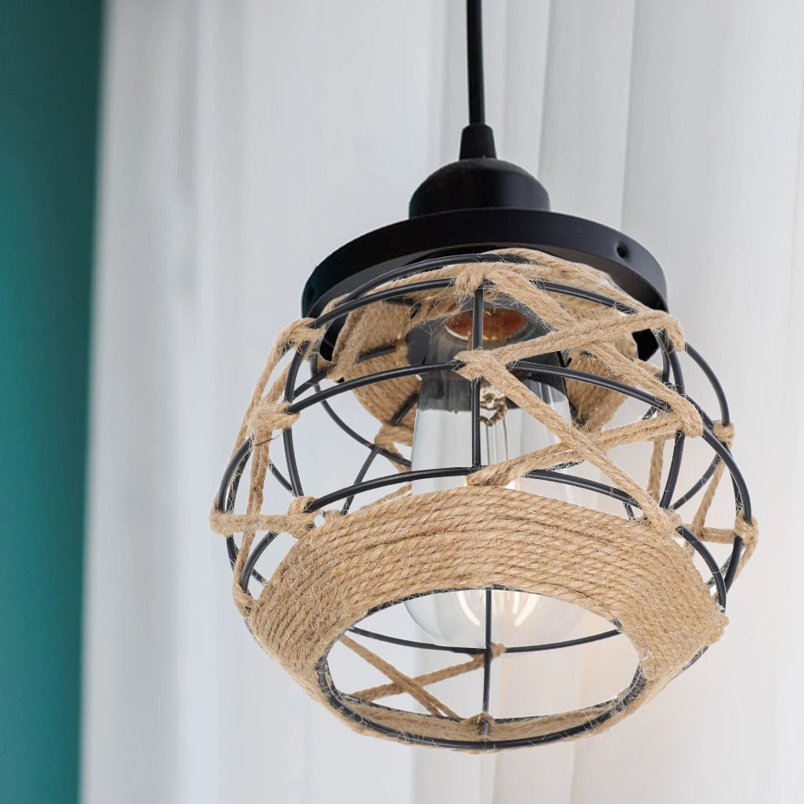 الصناعية قلادة عاكس الضوء خمر الحديد 42 مللي متر ريفي جوفاء المنسوجة حبل الظل للمقهى بار مطعم غرفة الطعام الإضاءة #3