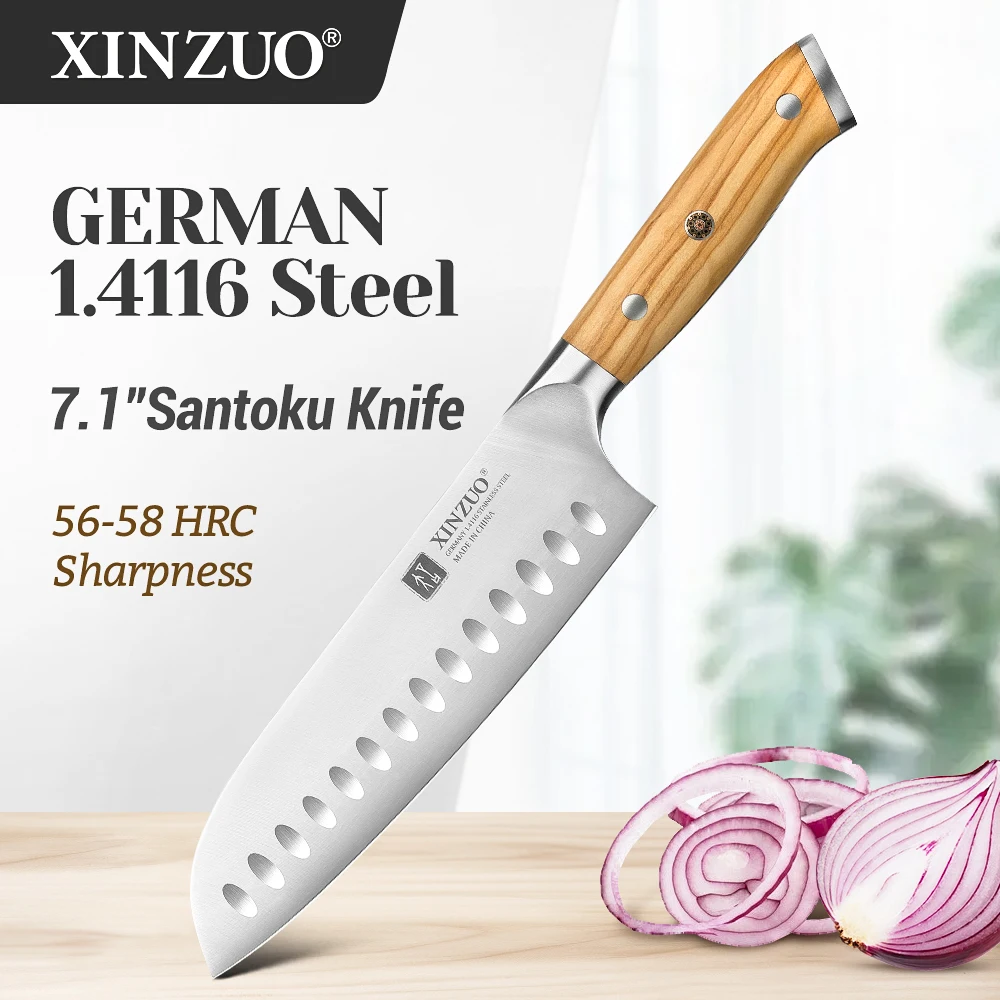 XINZUO 7.1'' High-quality Santoku Knife German 1.4116 Stainless Steel With Premium Olive Wood Handle Good For Fruits & Soft Food