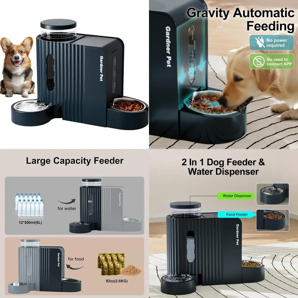 

Stainless Steel Dual-Purpose 1.8 Gallon Food & Water Dispenser for Pets - Large Capacity, Dark Blue