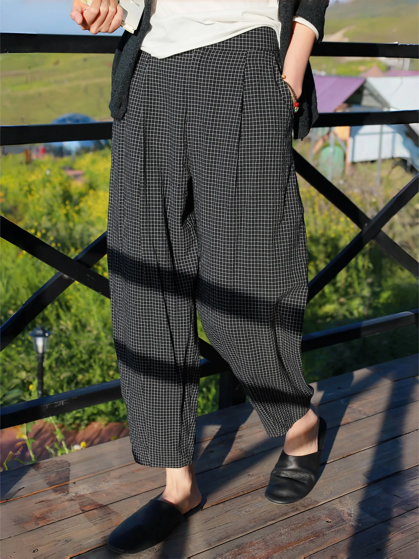 

Pure Cotton Plaid Harlan Pants Women's Loose Casual Trousers Spring 2026 Simple Sle Versatile Ladies' Pants