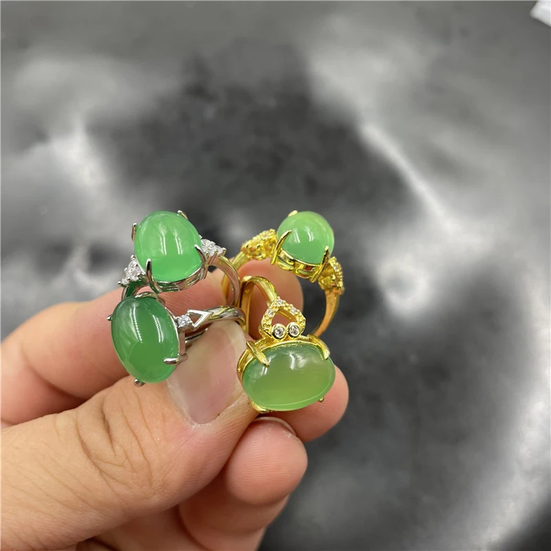 

Регулируемое раздвижное кольцо из халцедона для женщин, кольцо из изумрудно-зеленого агата
