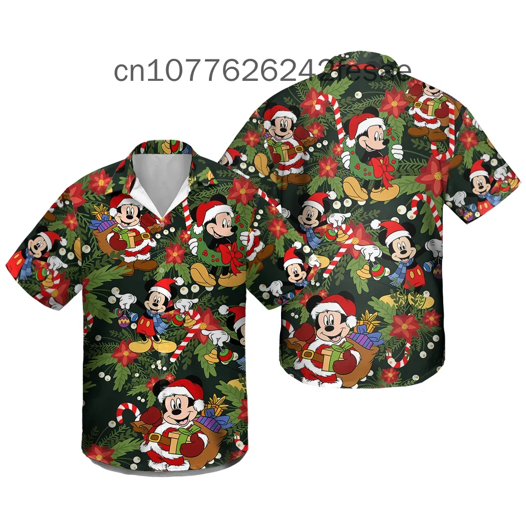 Mickey Mouse Kerst Hawaiiaanse overhemden Heren Dames Casual strandoverhemd Disney Hawaiiaans overhemd Kindershirt met korte mouwen en knopen