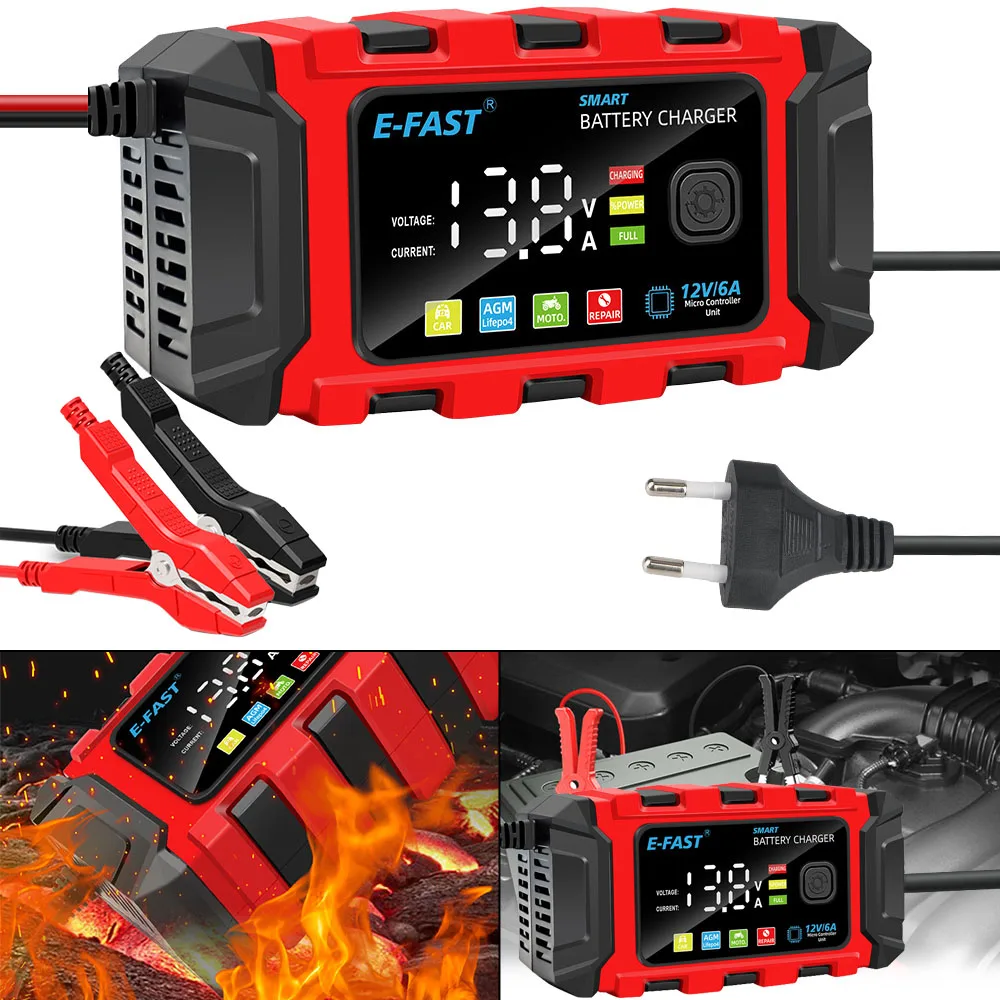 Universal reparatur Autobatterie ladegerät 12v 6a für Blei Säure Lifepo4 Batterie intelligente Reparatur Motorrad Ladegerät neu