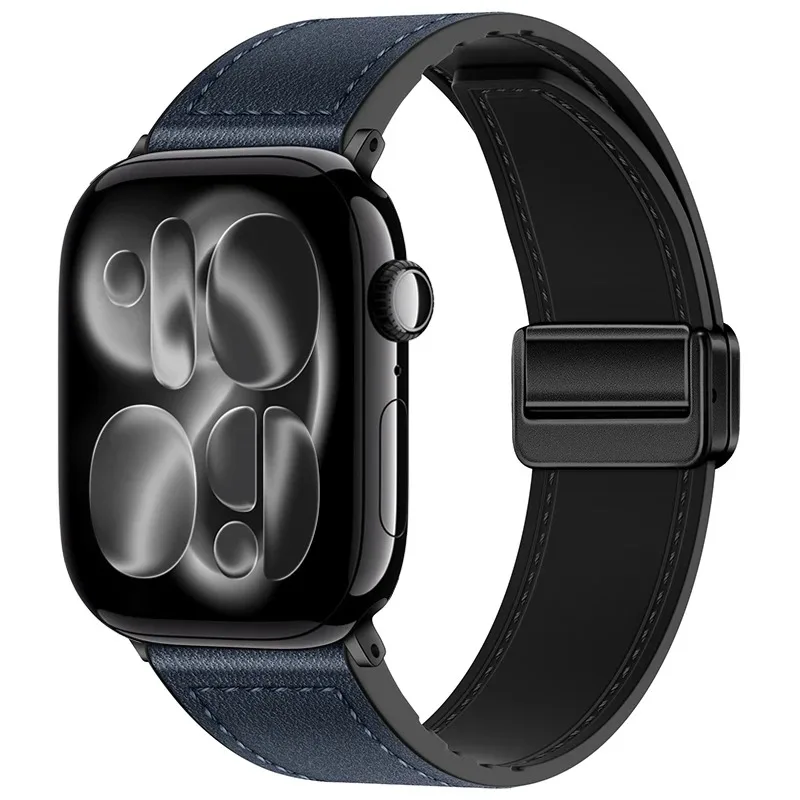 سيليكون + حزام من الجلد لساعة أبل 11 10 46 مللي متر 42 مللي متر/الترا 3 2 1 49 مللي متر سوار الفرقة iWatch 9 8 7 6 5 4 SE 45 مللي متر 41 مللي متر 44 مللي متر 40 مللي متر