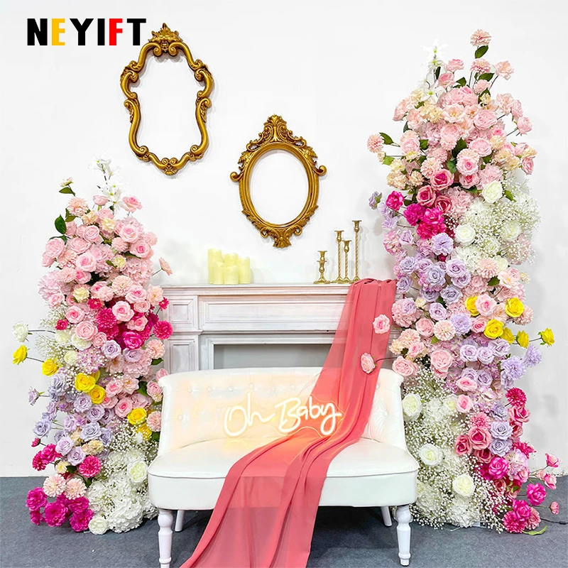 ترتيب صفوف الزهور لحفلات الزفاف ، إطار خلفية ، ديكور طاولة مركزية ، كرة زهرية ، ديكورات حفلات الولائم ، وردة وردية وحمراء ، ساخن #2