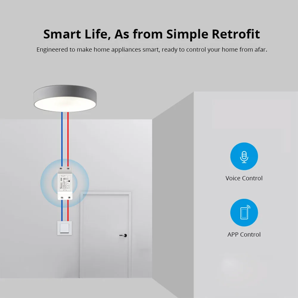 Sonoff Basic R2 Wifi DIY Smart Switch Module Remote Control Smart Home Automation Via EWeLink APP Work with Alexa Google Home