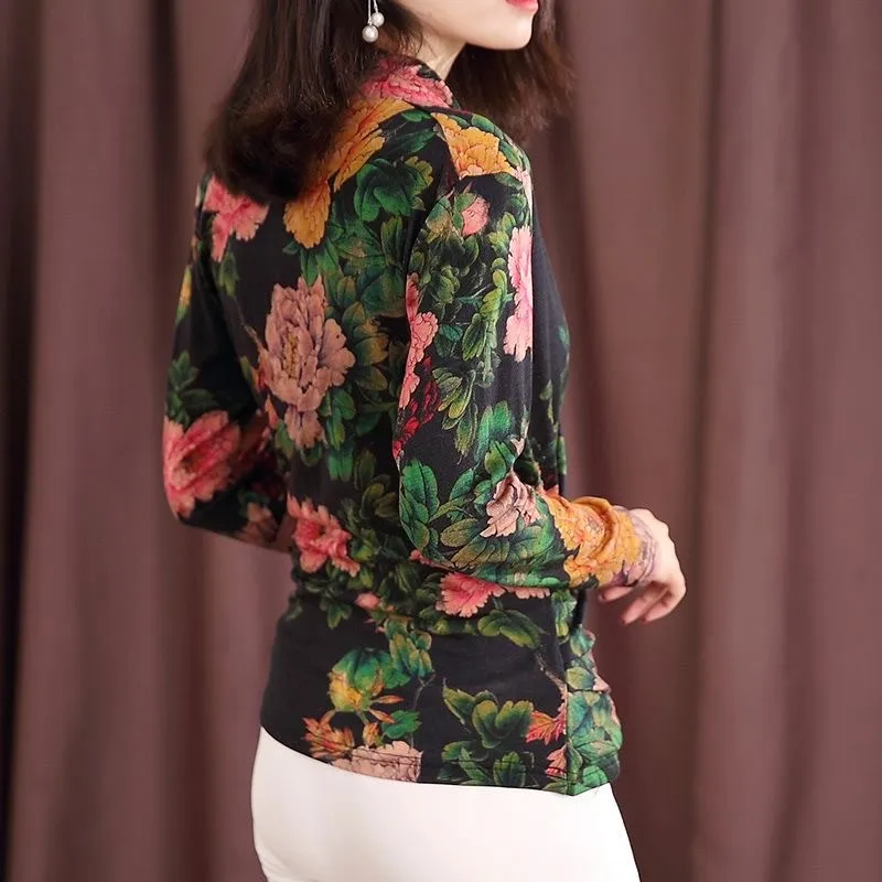 Women Spring Autumn Style Blouses Shirts Lady Casual Long Sleeve V-Neck Flower Printed Blusas Tops DD8061