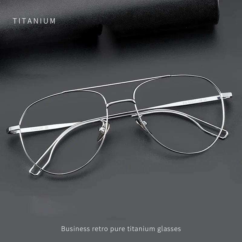 Fashion Retro Pilot Double Bridge Glasses Ultra Light Pure Titanium Eyewear Optical Prescription Frames Man Big Size Glasses 016