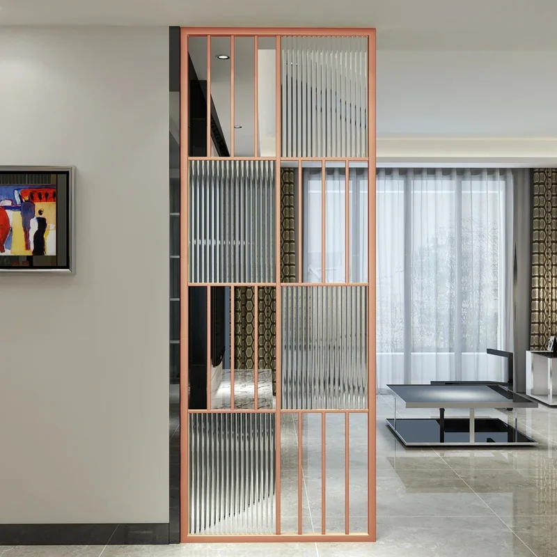 Glass screen partition Nordic luxury living room entrance porch stainless steel washstand decorative partition wall