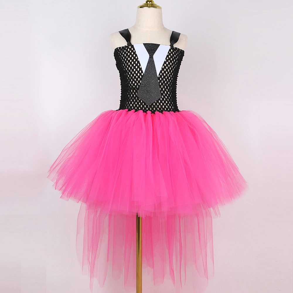 Hot Pink Black Tuxedo Tutu Dress for Baby Girls Boss in Charge inspired Costumes for Kids Formal Outfit High Low School Clothes