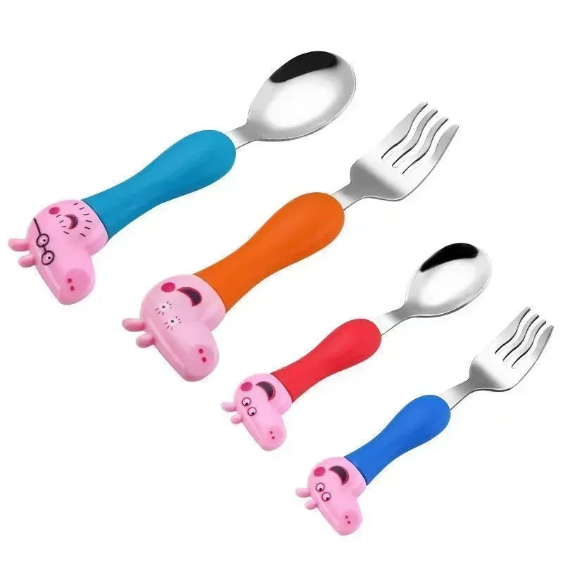 Peppas Happy Pigs Children Fork and Spoon Action Figure Toy Cartoon Anime Pattern Party Toys