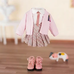 OB11 Clothes Cute School Uniform Cardigan Shirt Tie Plaid Pleated Skirt Set for Obitsu11, GSC, P9, YMY, 1/12bjd Doll Accessories
